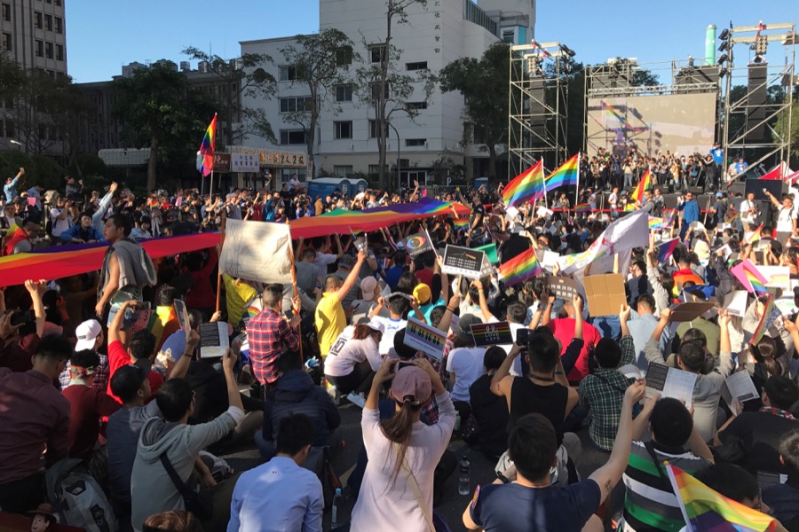 Supporters of same-sex marriage take part in a rally outside the Legislative Yuan in Taipei, Taiwan on Dec. 26. Supporters of same-sex marriage take part in a rally outside the Legislative Yuan in Taipei, Taiwan on Dec. 26.